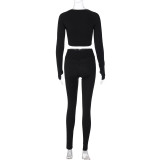 Solid Color Long Sleeve Yoga Two Piece Pants Set BLG-S3613114K