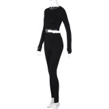 Solid Color Long Sleeve Yoga Two Piece Pants Set BLG-S3613114K