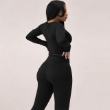 Solid Color Long Sleeve Yoga Two Piece Pants Set BLG-S3613114K