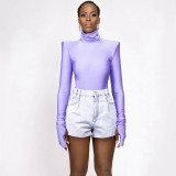 High Neck Long Sleeve Solid Bodysuit BLG-P1A6835A