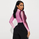 Sexy Print Mesh Slim Long Sleeve Bodysuit BLG-P3612998A