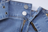 Sexy Denim Wrap Chest And Skirts Two Piece Set BLG-S3312077A