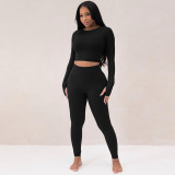Solid Color Long Sleeve Yoga Two Piece Pants Set BLG-S3613114K