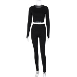 Solid Color Long Sleeve Yoga Two Piece Pants Set BLG-S3613114K
