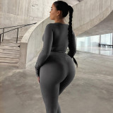 Solid Color Long Sleeve Yoga Two Piece Pants Set BLG-S3613114K