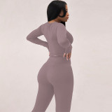 Solid Color Long Sleeve Yoga Two Piece Pants Set BLG-S3613114K