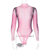 Sexy Print Mesh Slim Long Sleeve Bodysuit BLG-P3612998A