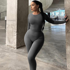 Solid Color Long Sleeve Yoga Two Piece Pants Set BLG-S3613114K