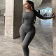 Solid Color Long Sleeve Yoga Two Piece Pants Set BLG-S3613114K