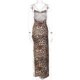 Leopard Print Backless Chain Tie Up Maxi Dress BLG-D1C7287A