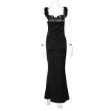 Slim Raw Edge Straps Backless Maxi Dress BLG-D3311943A