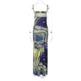Fashion Printed Split Backless Halter Dress BLG-D279625K