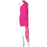 Sexy Backless Pleated Single Shoulder Mini Dress  BLG-D3512946A