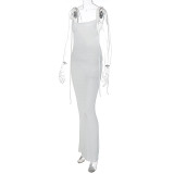 Sexy Tie Up Backless Solid Maxi Dress BLG-D248434A