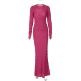 Fashion Solid Color Long Sleeve Slim Maxi Dress BLG-D3813931A