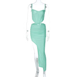 Sexy Sling Crop Tops And Split Skirts Two Piece Set BLG-S3412276A