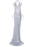 Sexy Backless Pleated Hanging Neck Dress BLG-D3713302K