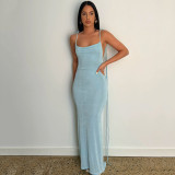 Sexy Tie Up Backless Solid Maxi Dress BLG-D248434A