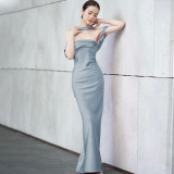 Solid Color Sexy Backless Zipper Tube Tops Dress BLG-D3512742A