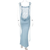 Sexy Tie Up Backless Solid Maxi Dress BLG-D248434A