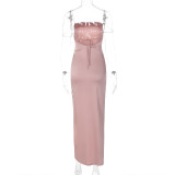 Sexy Split Backless Diamond Chain Halter Dress BLG-D3211838K