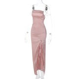 Sexy Split Backless Diamond Chain Halter Dress BLG-D3211838K
