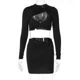 Sexy Hollow Out Tops And Skirts Two Piece Set BLG-S269054A