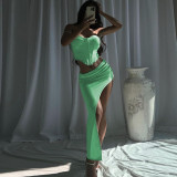 Sexy Sling Crop Tops And Split Skirts Two Piece Set BLG-S3412276A