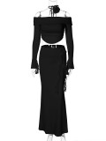 Sexy Tube Tops Long Sleeve Top Two Piece Skirt Set BLG-S3813934A