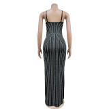 Sexy Sling Hot Drill Split Maxi Dress BY-6761
