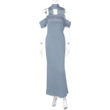 Solid Color Sexy Backless Zipper Tube Tops Dress BLG-D3512742A