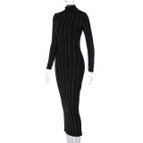 Fashion Hot Drill Slim Long Sleeve Midi Dress BLG-D3A14443K