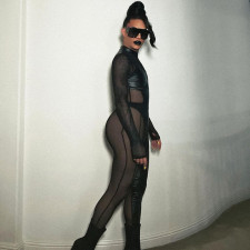 Fashion Splicing Mesh Back Zipper Jumpsuit BLG-P279530A