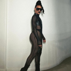 Fashion Splicing Mesh Back Zipper Jumpsuit BLG-P279530A