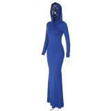 Solid Color Slim Hooded Long Sleeve Maxi Dress BLG-D3813926K