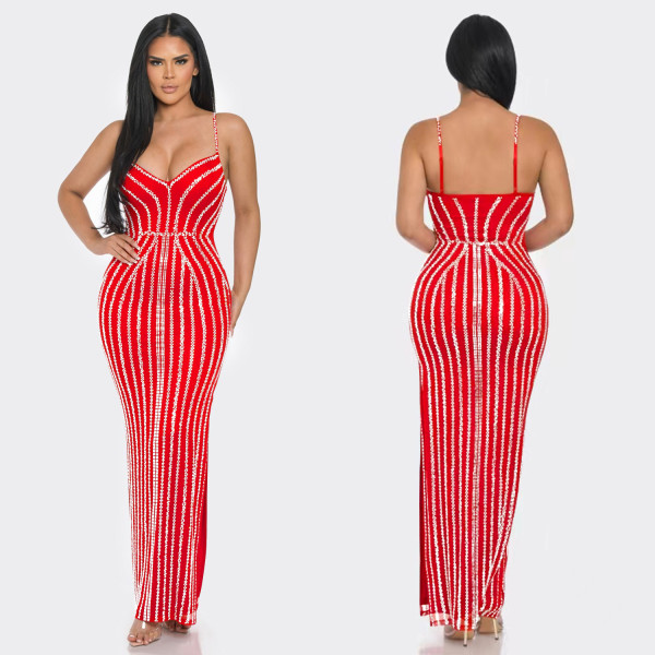 Sexy Sling Hot Drill Split Maxi Dress BY-6761