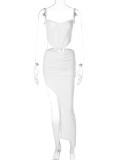 Sexy Sling Crop Tops And Split Skirts Two Piece Set BLG-S3412276A