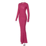 Fashion Solid Color Long Sleeve Slim Maxi Dress BLG-D3813931A