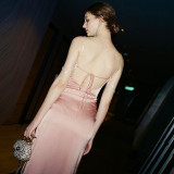 Sexy Split Backless Diamond Chain Halter Dress BLG-D3211838K