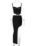 Sexy Sling Crop Tops And Split Skirts Two Piece Set BLG-S3412276A