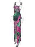Fashion Printed Split Backless Halter Dress BLG-D279625K