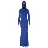 Solid Color Slim Hooded Long Sleeve Maxi Dress BLG-D3813926K