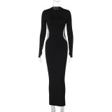 Solid Color Long Sleeve O Neck Maxi Dress BLG-D3713438K