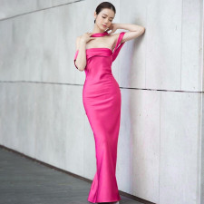 Solid Color Sexy Backless Zipper Tube Tops Dress BLG-D3512742A