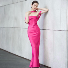 Solid Color Sexy Backless Zipper Tube Tops Dress BLG-D3512742A