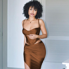 Sexy Sling Crop Tops And Split Skirts Two Piece Set BLG-S3412276A