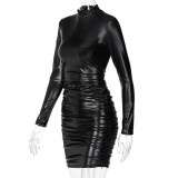 Slim Pleated Long Sleeve Midi Dress BLG-D0A3441K