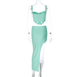 Sexy Sling Crop Tops And Split Skirts Two Piece Set BLG-S3412276A