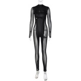 Fashion Splicing Mesh Back Zipper Jumpsuit BLG-P279530A