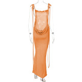 Sexy Tie Up Backless Solid Maxi Dress BLG-D248434A
